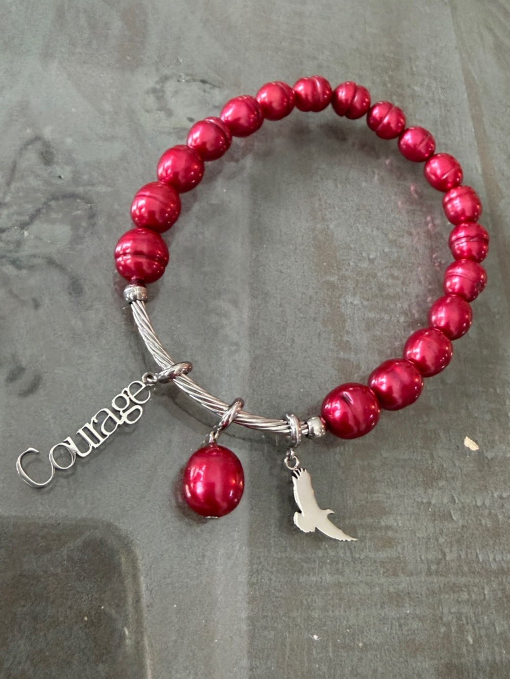 QVC Honora  Cultured Pearl courage Charm Stretch Bracelet